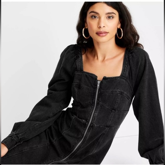 Puff Long-Sleeve Zip-Front A-Line Dress from Future Collective - Picture 1 of 5